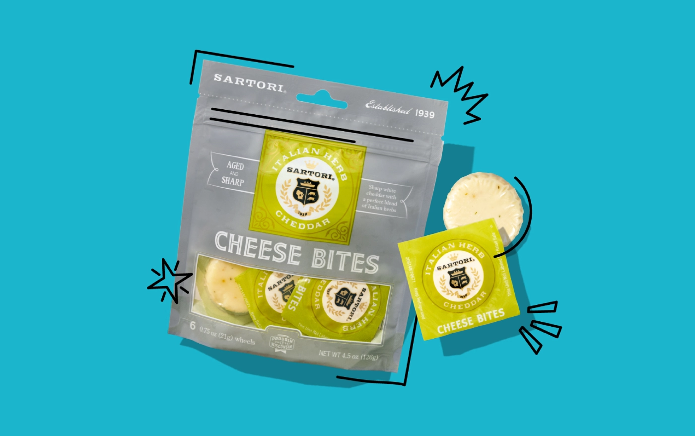 Sartori Cheese Bites packaging