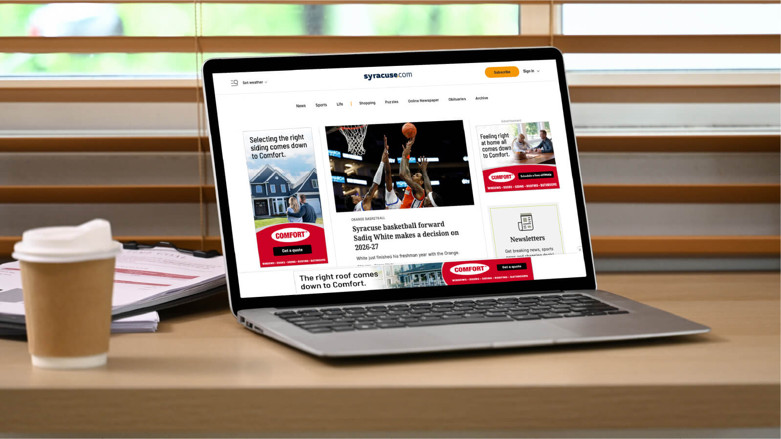 Comfort ads displayed on Syracuse.com website